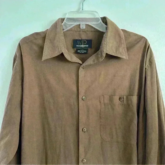 Weatherproof Button Up Shirt Flip Cuff Long Sleeve Mens Size Large Brown - Picture 2 of 11